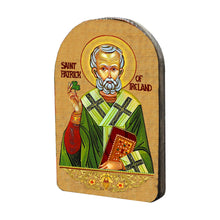 Load image into Gallery viewer, Saint Patrick Wooden Gold Plated Religious Celtic Sacred Icon