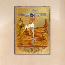 Load image into Gallery viewer, Crucifixion Wooden Gold Plated Religious Christian Sacred Icon - Inspirational Icon Decor - 85058