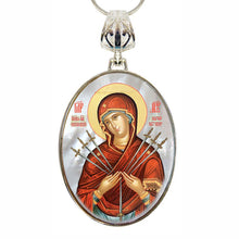 Load image into Gallery viewer, Virgin Mary of The Seven Swords Silver Plated Mother of Pearl Necklace