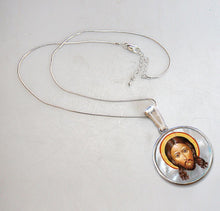 Load image into Gallery viewer, Icon of The Holy Face Silver Plated Mother of Pearl Necklace Jewelry