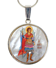 Load image into Gallery viewer, Saint Michael the Archangel Silver Plated Mother of Pearl Necklace