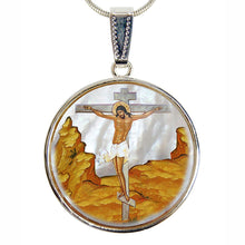 Load image into Gallery viewer, Crucifixion Silver Plated Mother of Pearl Jewelry Necklace