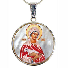 Load image into Gallery viewer, Icon of The Virgin Mary Silver Plated Mother of Pearl Necklace Jewelry -