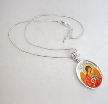 Load image into Gallery viewer, Saint Michael the Archangel Silver Plated Mother of Pearl Necklace