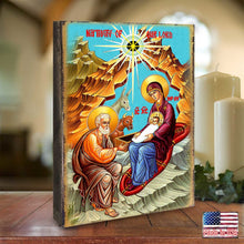 Load image into Gallery viewer, Orthodox Nativity Wooden Gold Plated Religious Orthodox Sacred Icon - Inspirational Icon Decor - 85052