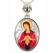 Load image into Gallery viewer, Blessed Virgin Mary Patron Silver Plated Mother of Pearl Jewelry Necklace