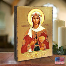 Load image into Gallery viewer, Saint Barbara Wooden Gold Plated Religious Orthodox Sacred Icon - Inspirational Icon Decor - 85038