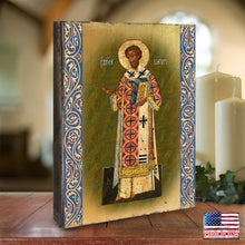 Load image into Gallery viewer, Saint Chrysostom Wooden Gold Plated Religious Christian Sacred Icon - Inspirational Icon Decor - 85054