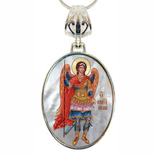 Load image into Gallery viewer, Saint Michael the Archangel Silver Plated Mother of Pearl Necklace