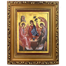 Load image into Gallery viewer, Holy Trinity Icon - In Wooden Gold Frame - Icon is Gold Foil