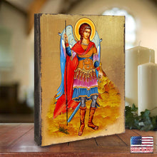 Load image into Gallery viewer, Saint Michael the Archangel Wooden Gold Plated Religious Christian Sacred Icon - Inspirational Icon Decor - 85022