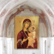 Load image into Gallery viewer, Virgin Mary Wooden Gold Plated Religious Orthodox Sacred Icon