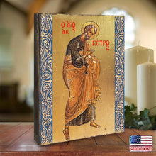 Load image into Gallery viewer, Saint Peter Wooden Gold Plated Religious Christian Sacred Icon - Inspirational Icon Decor - 85042