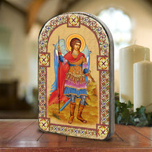 Load image into Gallery viewer, Saint Michael Archangel Wooden Gold Plated Religious Christian Sacred Icon