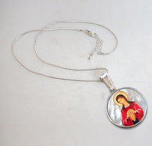 Load image into Gallery viewer, Blessed Virgin Mary Patron Silver Plated Mother of Pearl Jewelry Necklace
