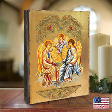 Load image into Gallery viewer, Old Testament Trinity Wooden Gold Plated Religious Orthodox Sacred Icon - Inspirational Icon Decor - 85015