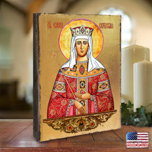 Load image into Gallery viewer, Saint Elena Wooden Gold Plated Religious Orthodox Sacred Icon - Inspirational Icon Decor - 85061