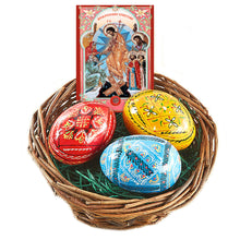 Load image into Gallery viewer, Easter Gift Set of 4 - Ukrainian Easter Eggs Pysanky, Basket With Grass, Wooden Icon Car Cross & Mini Resurrection of Christ Wooden Icon