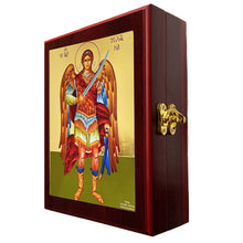 Load image into Gallery viewer, Archangel Michael Icon Gilded Wall Hanging Sacred Framed Icon Box - For Prayer Ropes, Beads, Jewelry Prayer Cards Anything Sacred - Byzantine Greek Icon 7 1/2 Inch