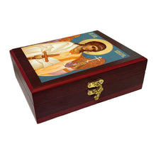 Load image into Gallery viewer, Guardian Angel Icon - Gold Foil Icon Framed in WALL Hanging Or TABLE Box - Prayer Ropes, Beads, Jewelry Prayer Cards Anything Sacred - Catholic Icon 7 1/2 Inch