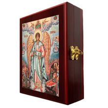 Load image into Gallery viewer, Guardian Angel Vita Icon - Gold Foil Icon Framed in WALL Hanging Or TABLE Box - Prayer Ropes, Beads, Jewelry Prayer Cards Anything Sacred - Catholic Icon 7 1/2 Inch
