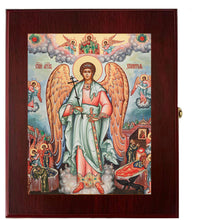 Load image into Gallery viewer, Guardian Angel Vita Icon - Gold Foil Icon Framed in WALL Hanging Or TABLE Box - Prayer Ropes, Beads, Jewelry Prayer Cards Anything Sacred - Catholic Icon 7 1/2 Inch