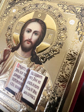 Load image into Gallery viewer, Christ the Teacher and Virgin of Kazan - Display Icon Diptych in Leatherette Like Case For Wedding Travel Home Icon Corner Altar - 5 1/4 Inch Tall - Gold and Silver Foiled icons