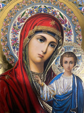 Load image into Gallery viewer, Christ the Teacher and Virgin of Kazan - Display Icon Diptych in Leatherette Like Case For Wedding Travel Home Icon Corner Altar - 5 1/4 Inch Tall - Gold and Silver Foiled icons