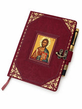 Load image into Gallery viewer, Christ the Teacher Icon Prayer Journal with Pen – PU Leather Gratitude Journal - 8 7/8"x5 8/8" - Gold Foil Icon