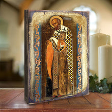 Load image into Gallery viewer, Saint Nicholas Wooden Gold Plated Religious Orthodox Sacred Icon - Inspirational Icon Decor - 85033