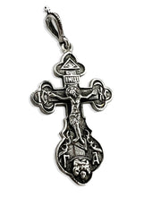 Load image into Gallery viewer, Crucifix Crucifixion Sterling Silver Cross Pendant 925 on The back "Save Us" in Slavonic and Icon of Virgin Mary - Virgin of Kazan Christ - 1 3/4" Including bail