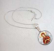 Load image into Gallery viewer, Virgin Mary of The Seven Swords Silver Plated Mother of Pearl Necklace