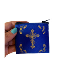 Load image into Gallery viewer, Three Bar Orthodox Gold Cross Pendant 14kt With Blue Enamel For Man 1 1/2"x7/8"