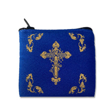 Load image into Gallery viewer, Three Bar Orthodox Gold Cross Pendant 14kt With Blue Enamel For Man 1 1/2"x7/8"
