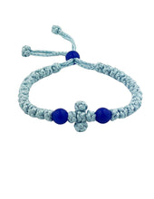 Load image into Gallery viewer, Light Blue Prayer 33 Knot Bracelet with Cross Made in Lebanon Hand Made - Adjustable Fits All