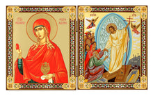 Load image into Gallery viewer, Icon Diptych - Icon Diptych Saint Mary Magdalene the Red Egg & Resurrection With Cross on the Front & Back 3 1/4 Inch tall