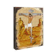 Load image into Gallery viewer, Crucifixion Wooden Gold Plated Religious Christian Sacred Icon - Inspirational Icon Decor - 85058