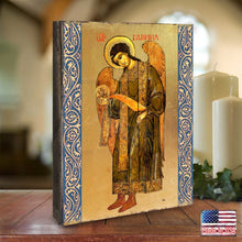 Load image into Gallery viewer, Saint Gabriel the Archangel Wooden Gold Plated Religious Christian Sacred Icon - Inspirational Icon Decor - 85041