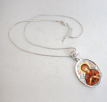 Load image into Gallery viewer, Virgin Mary of The Seven Swords Silver Plated Mother of Pearl Necklace