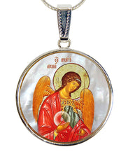 Load image into Gallery viewer, Saint Michael the Archangel Silver Plated Mother of Pearl Necklace