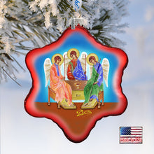 Load image into Gallery viewer, Trinity Nativity Snowflake Glass Ornament by G. DeBrekht