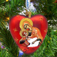 Load image into Gallery viewer, Mary and Jesus Heart Glass Ornament by G. DeBrekht - Nativity Holiday Decor - 73231