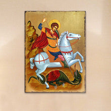 Load image into Gallery viewer, Saint George Wooden Gold Plated Religious Orthodox Sacred Icon - Inspirational Icon Decor - 85013