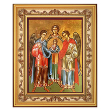 Load image into Gallery viewer, Synaxis of the Holy Archangels Michael, Gabriel and Raphael, Full Body - Greek Icon In Wooden Frame Decorated With Crosses Wall Hanging With Stand 7 3/4"x6 1/4"