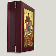 Load image into Gallery viewer, Saint George Icon - Gold Gilded in WALL Hanging Or TABLE Box - Prayer Ropes, Beads, Jewelry Prayer Cards Anything Sacred - Catholic Orthodox Icon 7 1/2 Inch Wall