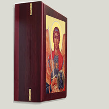 Load image into Gallery viewer, Saint Michael Framed in WALL Hanging Or TABLE Box - Prayer Ropes, Beads, Jewelry Prayer Cards Anything Sacred 7 1/2 Inch