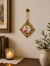 Load image into Gallery viewer, Christ The Teacher & Perpetual Help - Set of 2 - Greek Gold Foiled Byzantine Christmas Icon Ornament and Room Decoration - Framed In Jeweled Frame, Decorated With Faux Crystals, 4 Inch