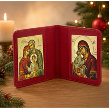 Load image into Gallery viewer, Traveling Icon Diptych - Prayer Book - Holy Family & Virgin Mary Sweet Kissing - Traveling Faith - Greek Byzantine Icons Gold Foiled - Leatherette Case