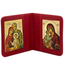 Load image into Gallery viewer, Traveling Icon Diptych - Prayer Book - Holy Family & Virgin Mary Sweet Kissing - Traveling Faith - Greek Byzantine Icons Gold Foiled - Leatherette Case