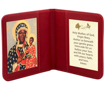 Load image into Gallery viewer, Our Lady of Czestochowa Black Madonna and Child Jesus Icon Print in Travel Prayer Book - Traveling Faith: with Prayer in Leatherette Wallet Case 3 7/8"